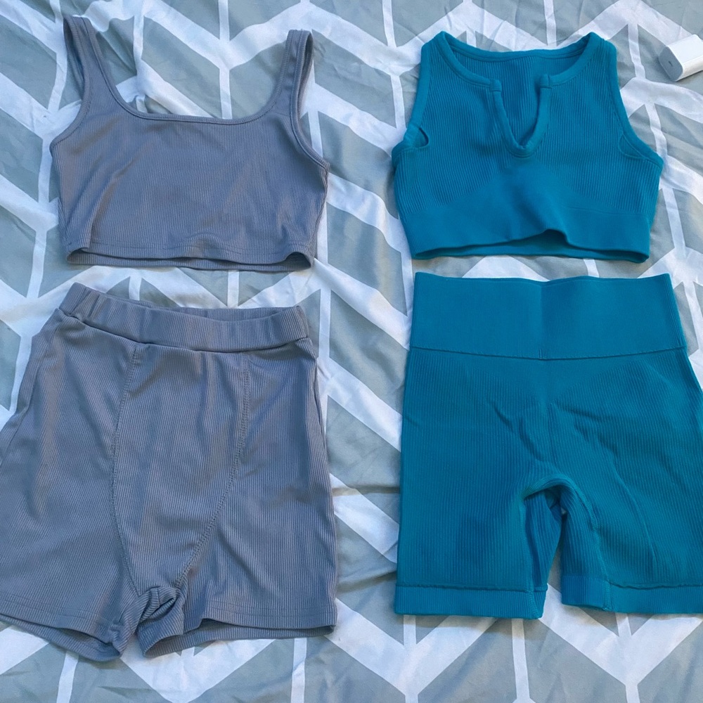 FAVLUX Gray and Teal Cropped Pants Set